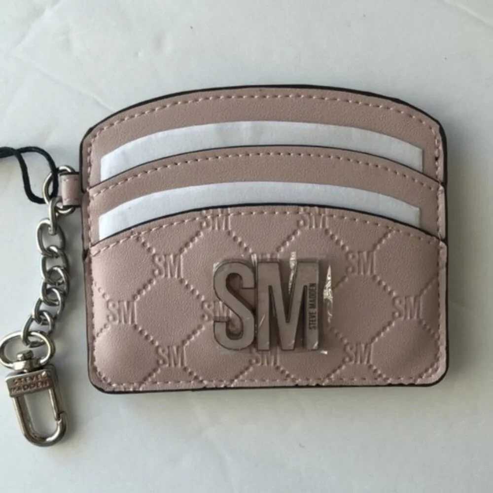 Steve Madden Wallet Card case Logo Light Pink w key Clip